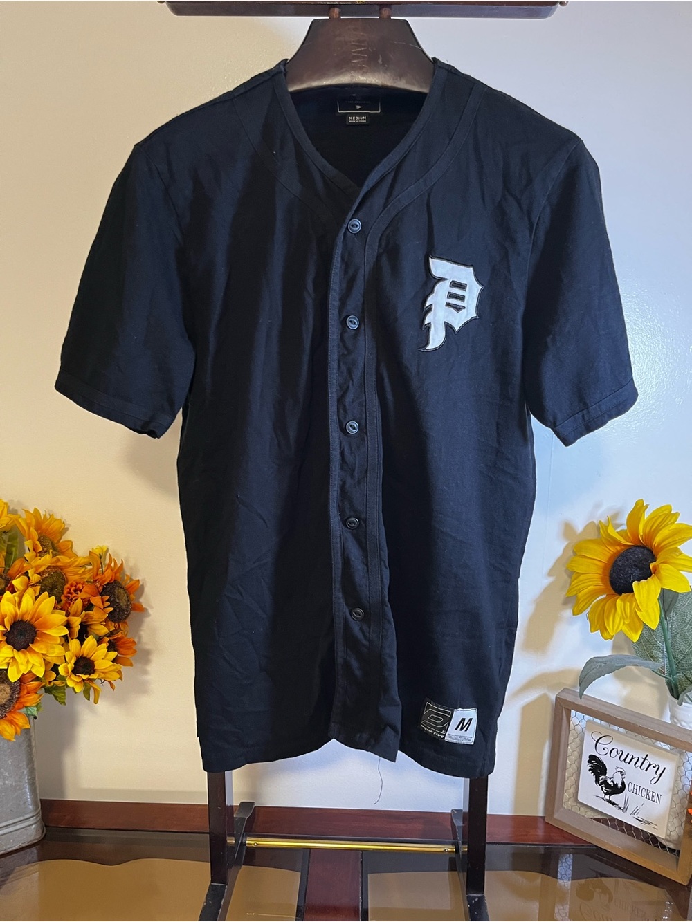 Primitive Black Button-Up Baseball Jersey with White 'P' Logo - Picture 2 of 8